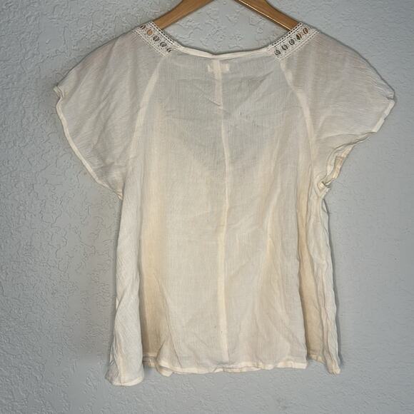 Hollister Cream Babydoll Top Crochet Lace Up Trim Tassel Flutter Sleeve Y2K - Picture 5 of 6